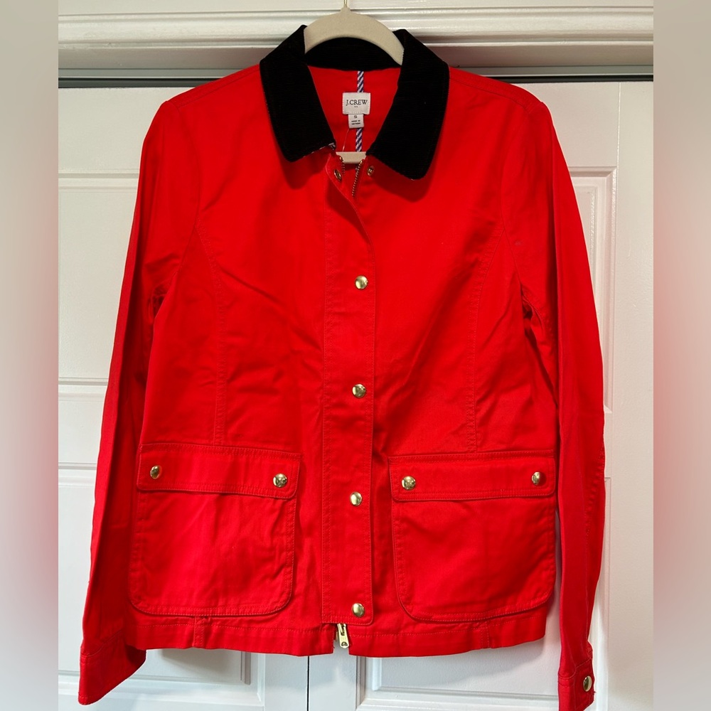 JCrew NWT Red Nautical Lightweight Jacket w/ Corduroy collar & cuffs Women S